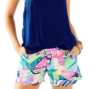 Lilly Pulitzer Magnolia Tropical Floral Shorts Scallop Hem Pink Blue Size 4